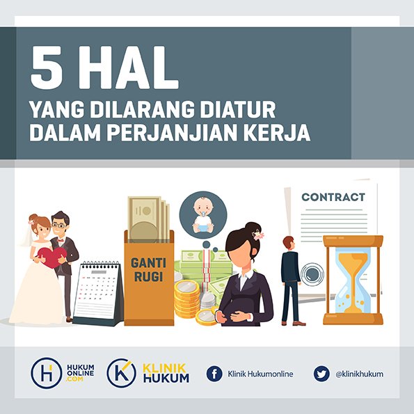 klinikhukum's tweet photo. Catat! Ini 5 Hal yang Dilarang Diatur di dalam Perjanjian Kerja (Part II) https://t.co/c4ALyeMqCp