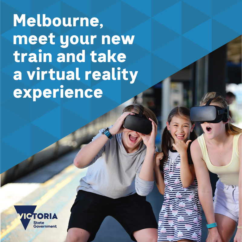 VicGovAu's tweet photo. Into virtual reality? Sit in the driver’s cab of Melbourne’s new High Capacity Metro Train and journey through Melbourne and beyond! Runs from 9 - 17 February 2018. http://bit. ly/2nC4wKf #biggertrains https://t.co/mbocUGAn3T