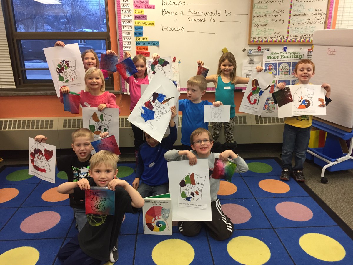 Learning about Primary and secondary colors in Steam today, paint collage art inspired by Eric Carl's book, The Mixed-Up Chameleon!