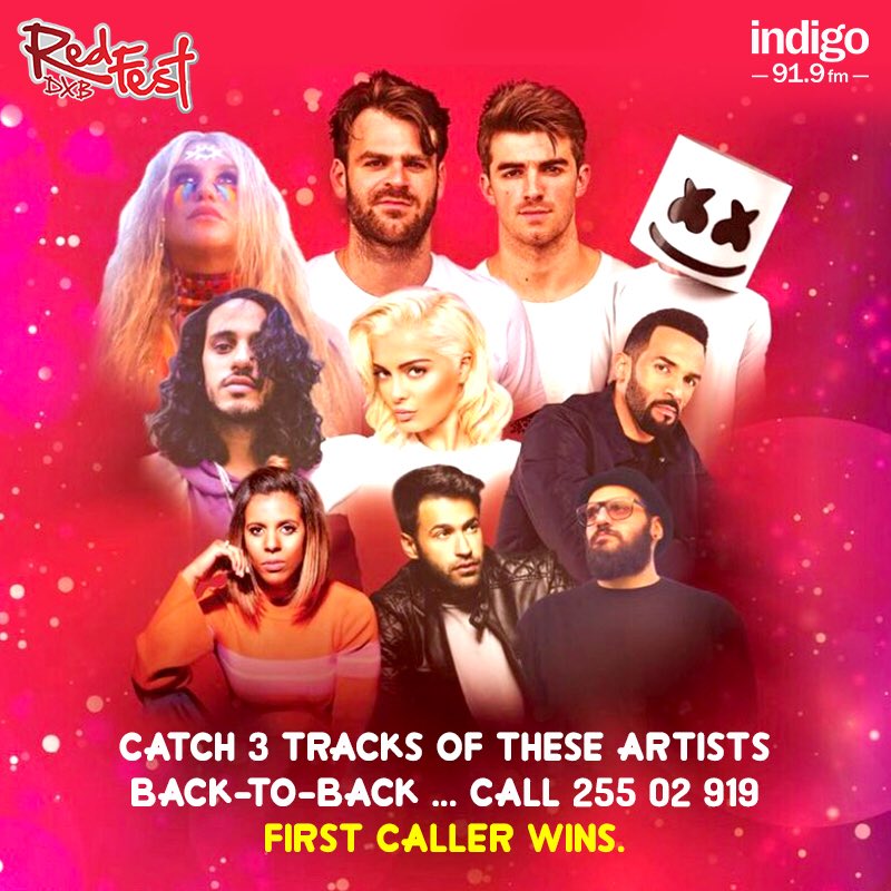 IndigoMusicCom's tweet photo. Three @RedFestDXB artists bk-to-bk, thats what you got to hear ... call 25502919, be the first caller and win an all expense paid Indigo XPerience to @RedFestDXB. Special Cue: It’s just round the corner 😊
#RedFest2018 #RadioContest #IndigoXPerience https://t.co/GHJjPxyaaS