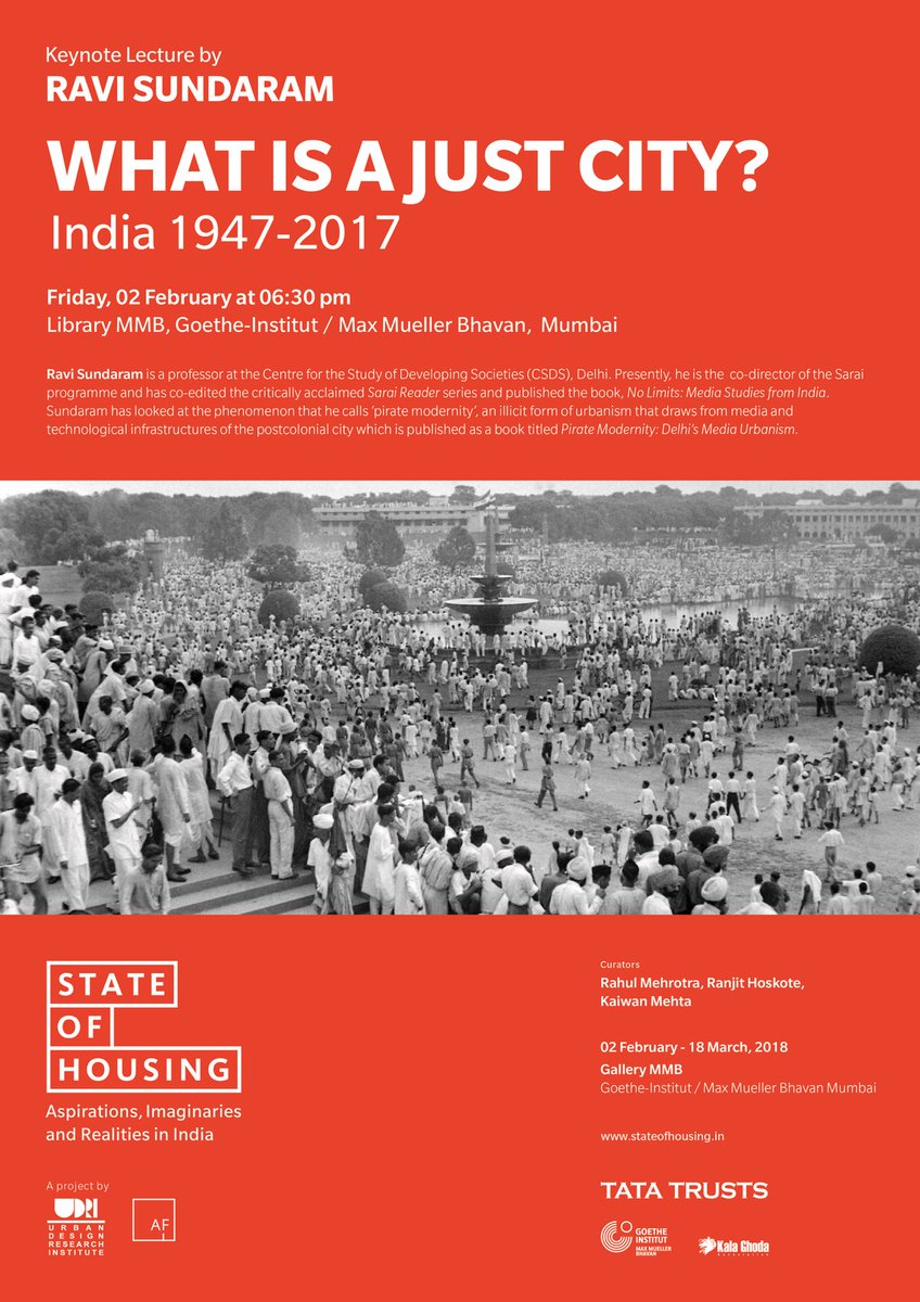 soh_india's tweet image. The opening of the exhibition on Friday, 02 February will be followed by a keynote lecture by Ravi Sundaram of CSDS, the author of various books, including the critically acclaimed ‘Sarai Reader’ series and ‘Pirate Modernity: Delhi’s Media Urbanism’.