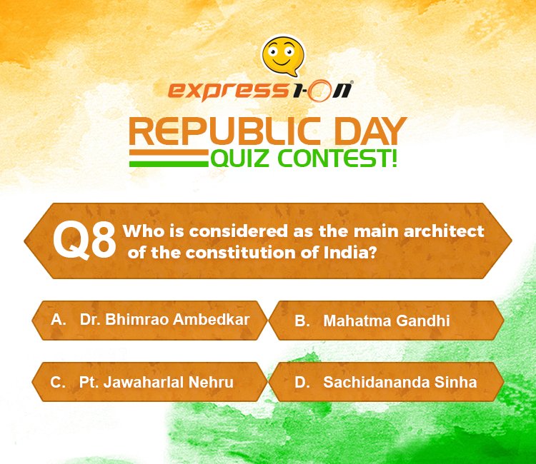 highspeedION's tweet image. #ContestAlert
#Day8
#Question8
Happy Republic Day to all! 
Answer the question given below in the comment Section to Participate in the ExpressION Republic Day Quiz Contest.

Contest rules : goo.gl/ug2Qpx 

#RepublicDay #India #Contest #HighSpeedION