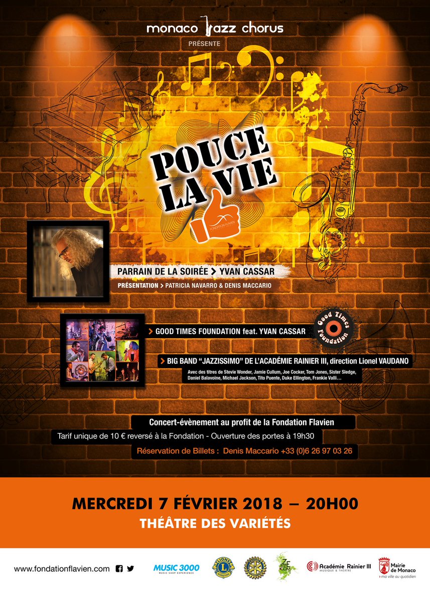 GoodTimesFunk's tweet photo. Prochain concert #GoodTimesFoundation le 7 fev. à #Monaco Théâtre des Variétés feat. #yvancassar et le #bigband Jazzissimo pour la #fondationflavien
#funky #jazz near #nice06 @tsunamiflavien @Music_3000
#красивые #девушки #молодой #человек #монако #монакобар #монтекарлo #ницца https://t.co/smGB5hJcF0