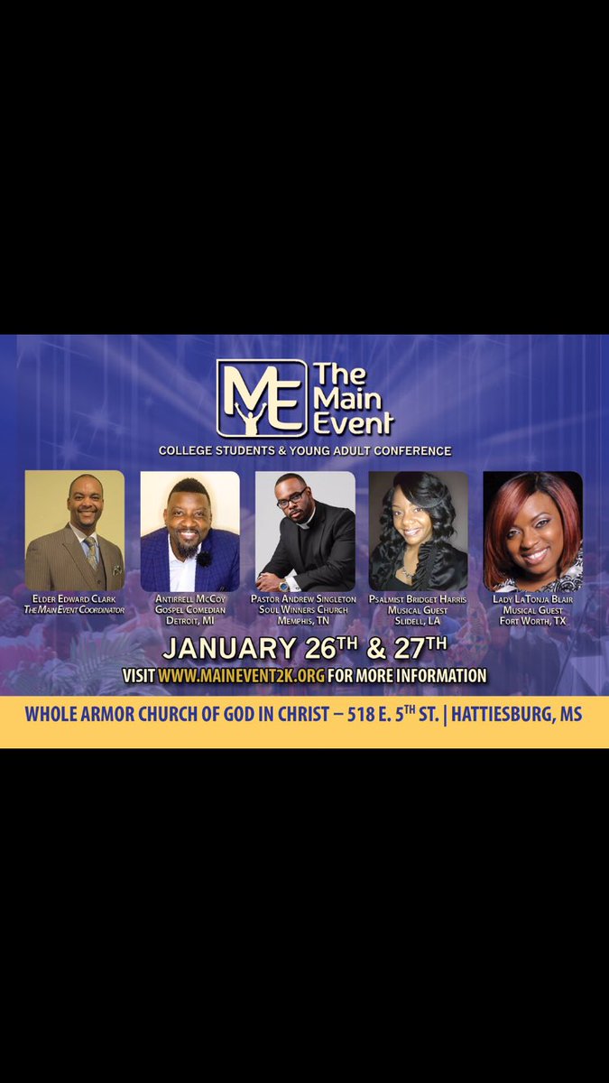 MainEvent2K's tweet photo. ALL CLASSES AND SERVICES for Main Event 2k18 are FREE! Doors will open at 7:07pm. Join us starting tomorrow for an incredible weekend! 

#ME2k18 https://t.co/wPMCnOL1kj