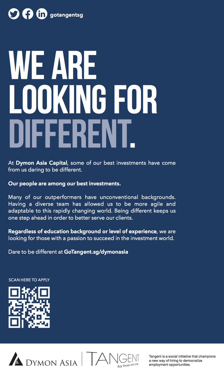 We are excited to launch TANGENT with Dymon Asia Capital as our first  Tangent Alliance hiring campaign. Advancing a Singapore where all can  thrive in, is possible. It starts somewhere, today we