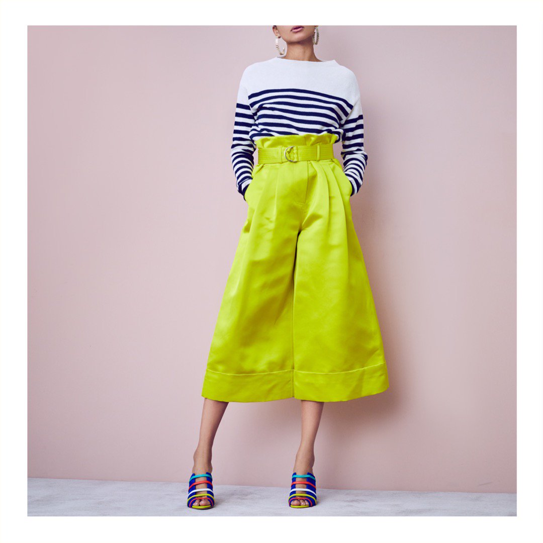 themodist's tweet photo. IT'S POPPING: Unexpected combinations are the best. The Duchess silk-satin culottes by #AdamLippes and #MIH's Margot merino wool Breton sweater create transitional season win. Shop the #LinkInBio. #IAmModist #ModestFashion #TheModist 
https://t.co/UdqWsiLxwA https://t.co/YD9htOVhCj