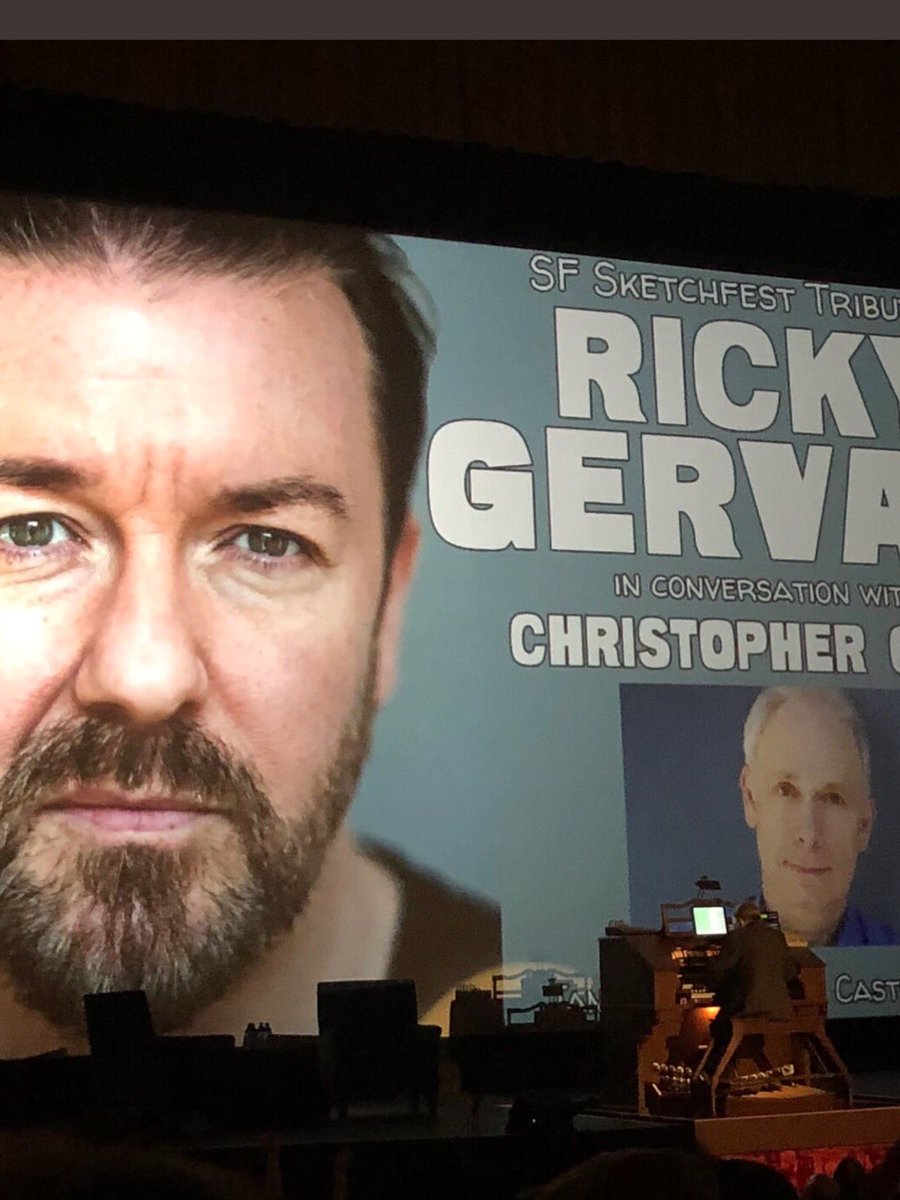 TobyTobes87's tweet photo. An honour to see this guy tributed in #SanFrancisco. Loved seeing his reaction to some of his own work @rickygervais. #ChristopherGuest cut the questions off just before me but it was a pleasure to watch both speak their mind #fellowBrit https://t.co/MWAffsovEF