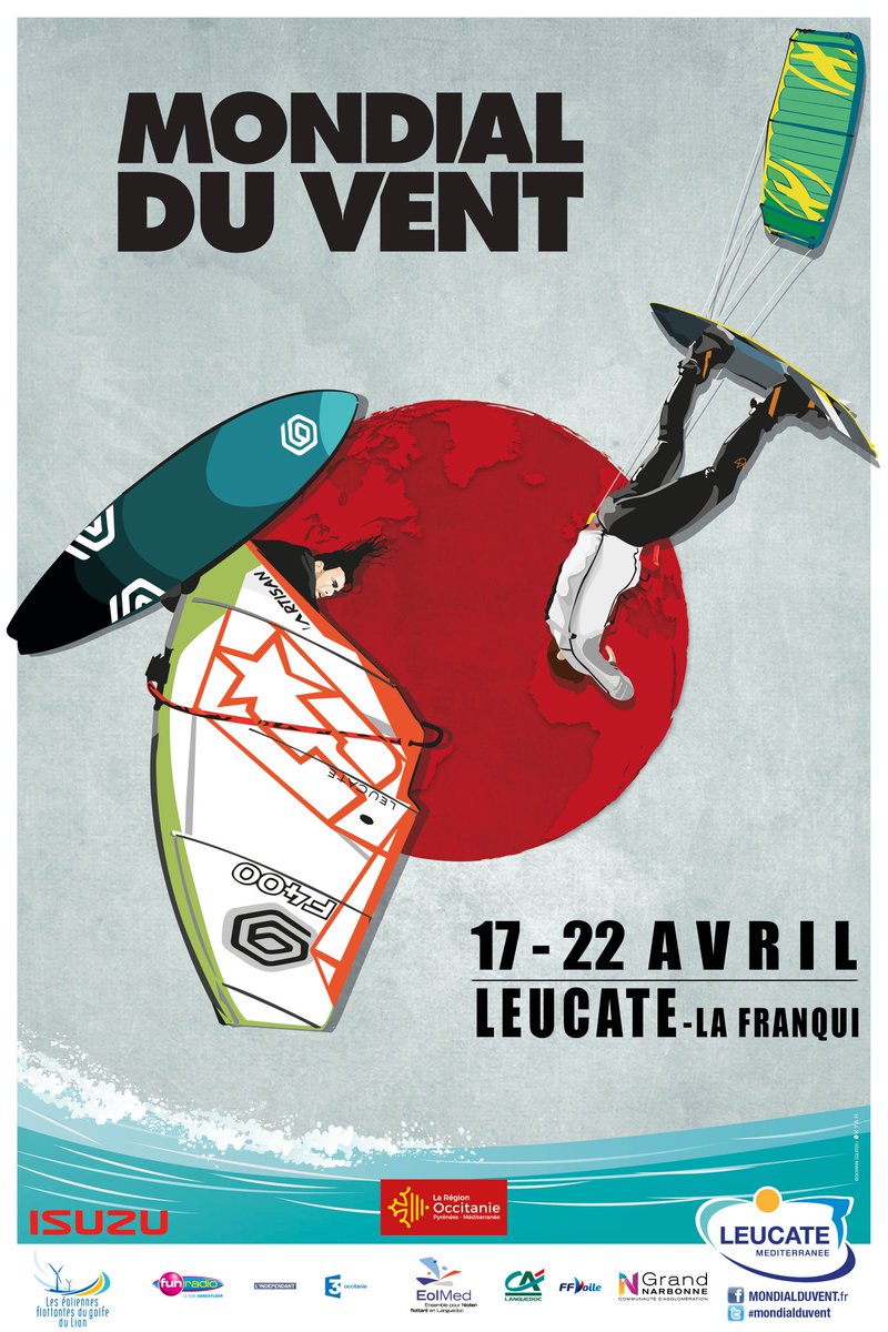 Découvrez en exclusivité l'affiche de la prochaine édition du #mondialduvent à #Leucate! Here is the next Mondial du Vent poster!
On vous attend du 17 au 22 avril ! We are waiting for you from April, the 17th to the 22nd! 😎 Save the date ! 

➡️ mondialduvent.fr