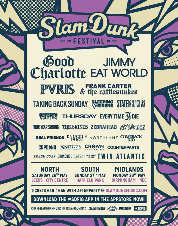 LeedsBeckettSU's tweet image. You know it's an awesome Friday when @SlamDunkMusic announce more bands for #SDF18! 🙌😜 @twinatlantic, @theskints, @zebrahead, @SetYourGoals, @Northlane, @cbktweets, @counterparts905, #Capdown, @SaveFerris_1, @Broadside_ and @cantswim_ 😍 Tickets at bit.ly/SDF18Tickets