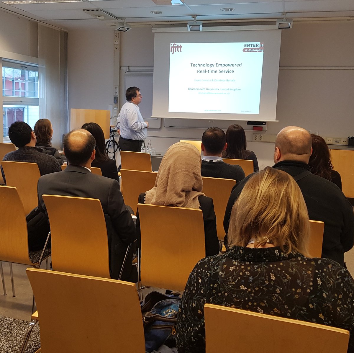JohannaHags's tweet photo. Dimitrios Buhalis presents #technology #empowered Real-time #service Co-author: Yeyen Sinarta
at #ENTER2018 #eTourism Conference in Jönköping @JKPG #Sweden: Follow us @IFITTorg https://t.co/rM2lQN3n6z