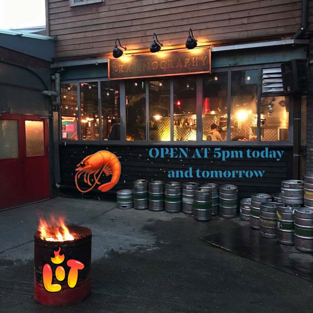 Our fisherman’s shack in the heart of Shoreditch is open today from 5 so come get your fishy Friday fix! 🦐  #fridaynight #fishyfriday #streetfood #Shoreditch #london #Dinerama #dinner