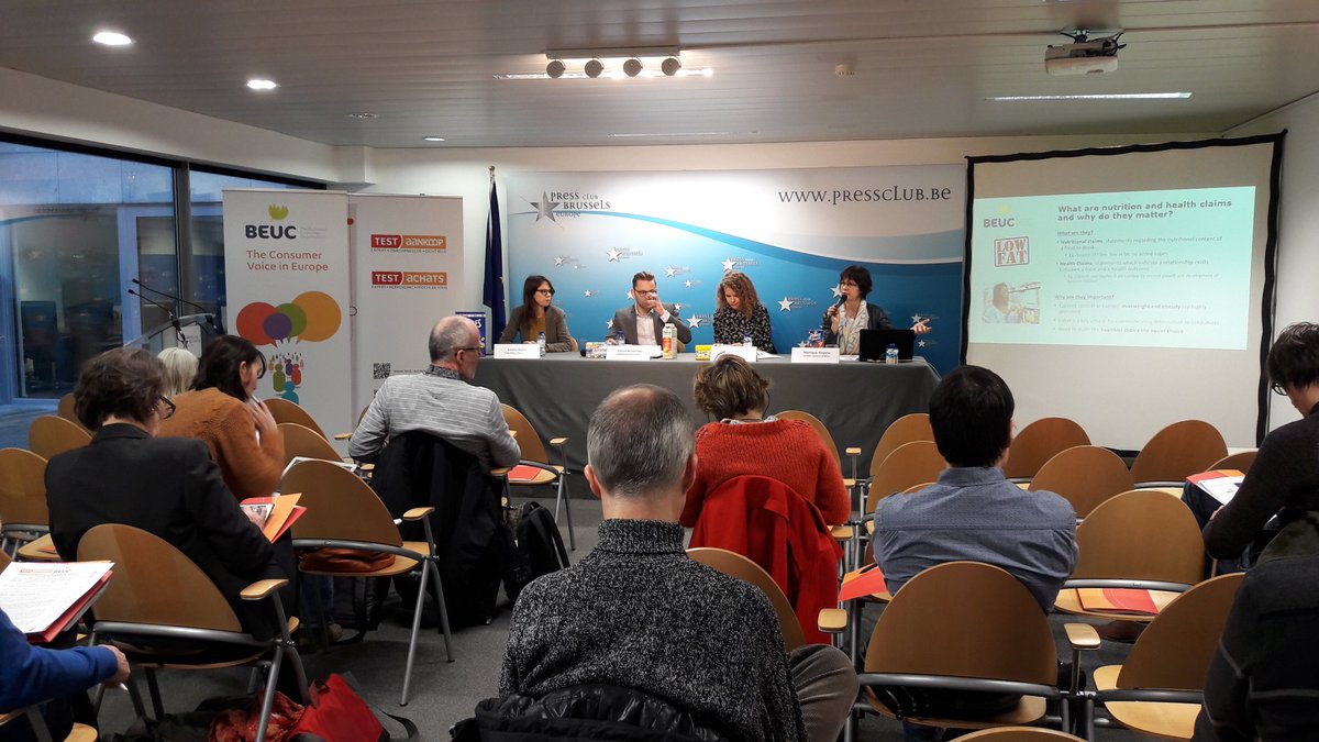 beuc's tweet photo. This morning we're denouncing at a press conference the misleading claims on many of our daily foods, with our Belgian member @Test_Achats @BrusselsPressCl #stopdodgyclaims https://t.co/UM5QGhGqjo