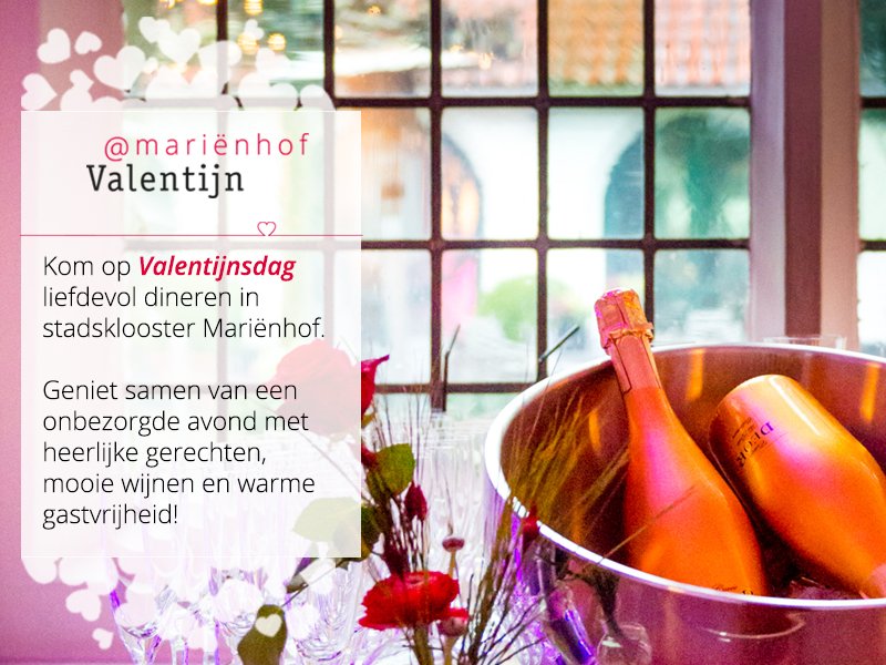 De dag van de romantiek is bijna daar; Valentijn!💞 Zijn jullie op zoek naar een sfeervolle locatie, om de liefde te vieren? Reserveer dan nu een tafel voor een heerlijk vier-gangen diner!🍽️💑 marienhof.nl/valentijn/