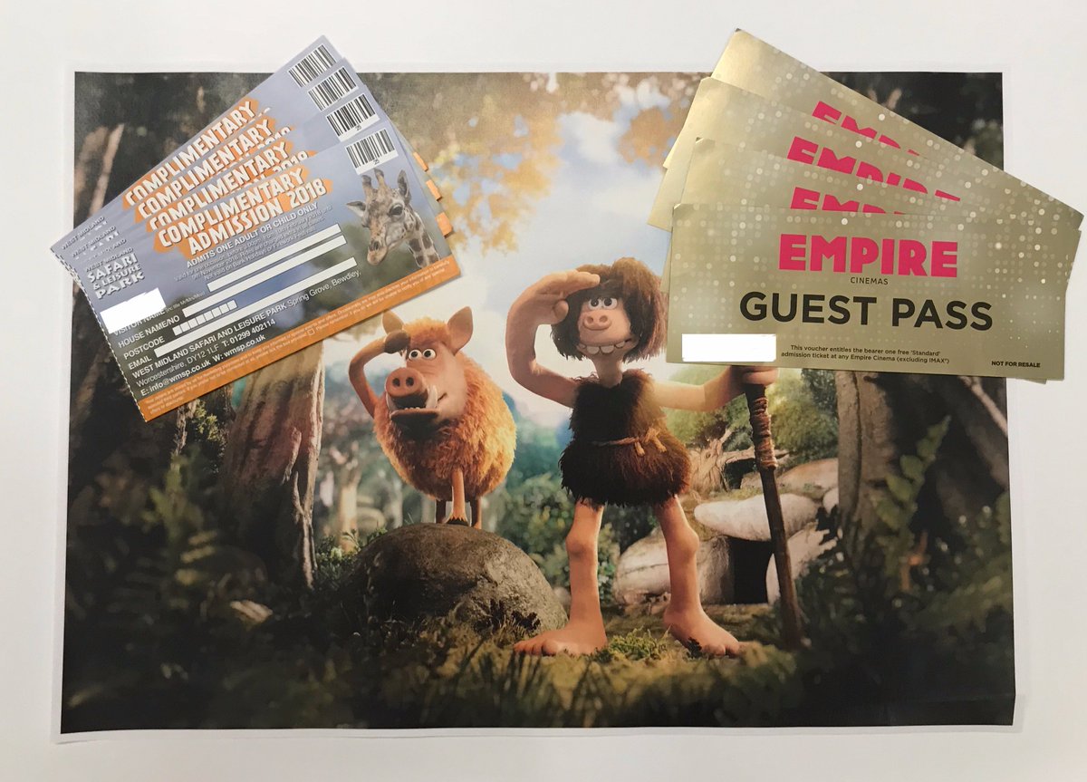WestMidSafari's tweet photo. ❗️#FreebieFriday❗️

To celebrate the release of @earlymanmovie!

We're giving away...👇

🎟️| 4 Safari Park tickets
🎟| 4 tickets to our @aardman Model Making Workshops
🎟| 4 cinema tickets @EmpireCinemas 

To enter RT &amp; Follow, ends 30/1/18 12pm.

#Giveaway
#Win https://t.co/kfgGVWS8ON