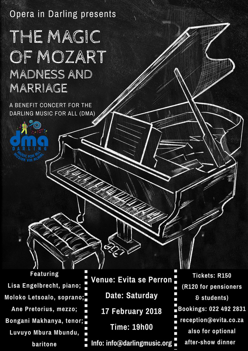 Join us for this wonderful Magic of Mozart event at <a href="/EvitaSePerron/">Evita se Perron</a> on Saturday 17 February!

Tickets available at 022-492 2831 / reception@evita.co.za