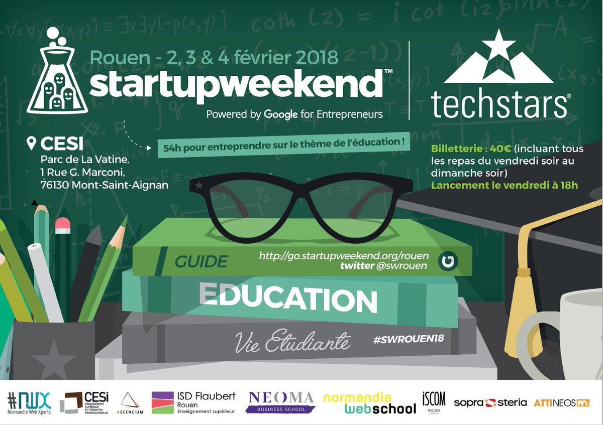 cesi_officiel's tweet image. Avis à tous les futurs #entrepreneurs : Le #startupweekendrouen 2018 aura lieu au @Cesi_Rouen du 2 au 4 février et aura pour thème "#Education et Vie #Etudiante ".
eicesi.fr/startup-weeken…