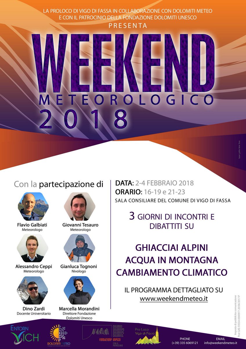 #SAVETHEDATE torna il “#Weekend #Meteorologico” a #VigodiFassa in #Trentino dal 2 al #4febbraio 2018, protagonista: il #clima 
INFO: dolomitiunesco.info/weekend-meteor…