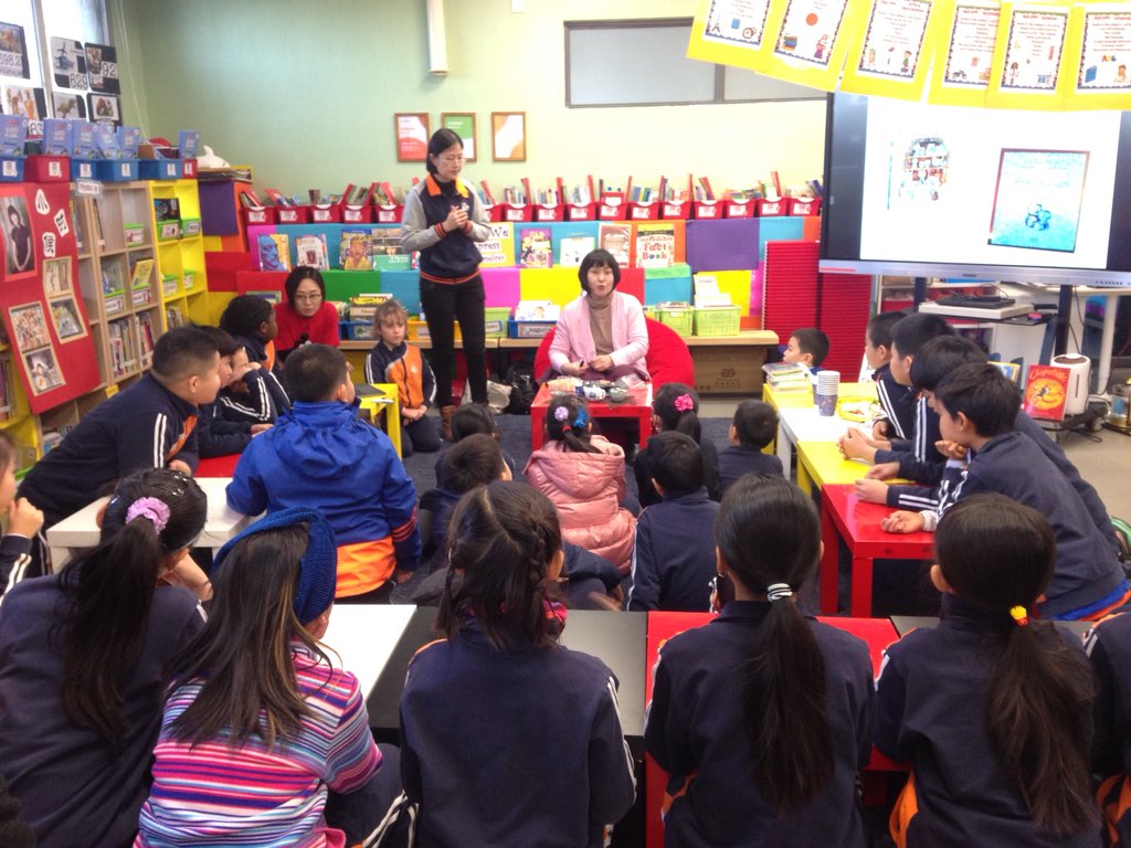 stojanapop's tweet photo. Thanks to the initiative of my Chinese colleague we hosted Bao Dongni, Chinese author. Through her picture books we learned about creation of ancient Chinese characters and how they look today. #inTLchats https://t.co/cNYMcy6211