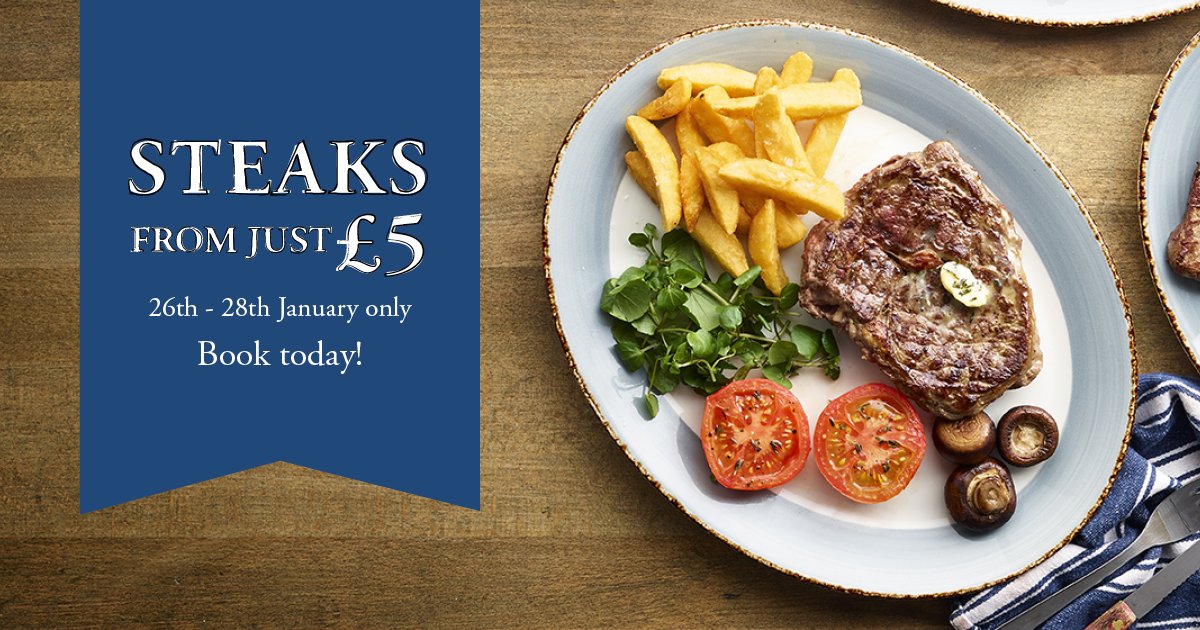 It’s #payday #weekend 🎉 and to help #celebrate, we’re treating you to our succulent steaks from JUST £5* between 26th - 28th January! Show this post when ordering &amp; tweet us to book a table!