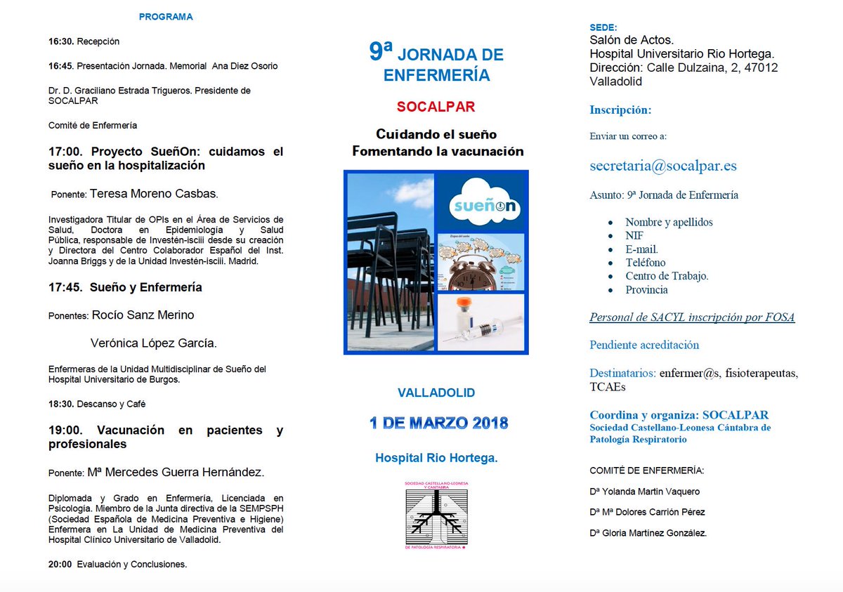 chuchencio's tweet photo. 📣 Sólo falta 1 mes
📆 1/marzo/18 
📍 "9 Jornada de Enfermería en Valladolid".  👀⤵
https://t.co/QfZ3tNPTv7
🗣 Presentando el proyecto @sueno_on gracias a @Socalpar

#descanso
#cuidados
#evidenciasSueñOn #HorasMágicas #cuidadoresdelsueño 
#profesionalesimplicados🔦 https://t.co/0YzT9GCaHn