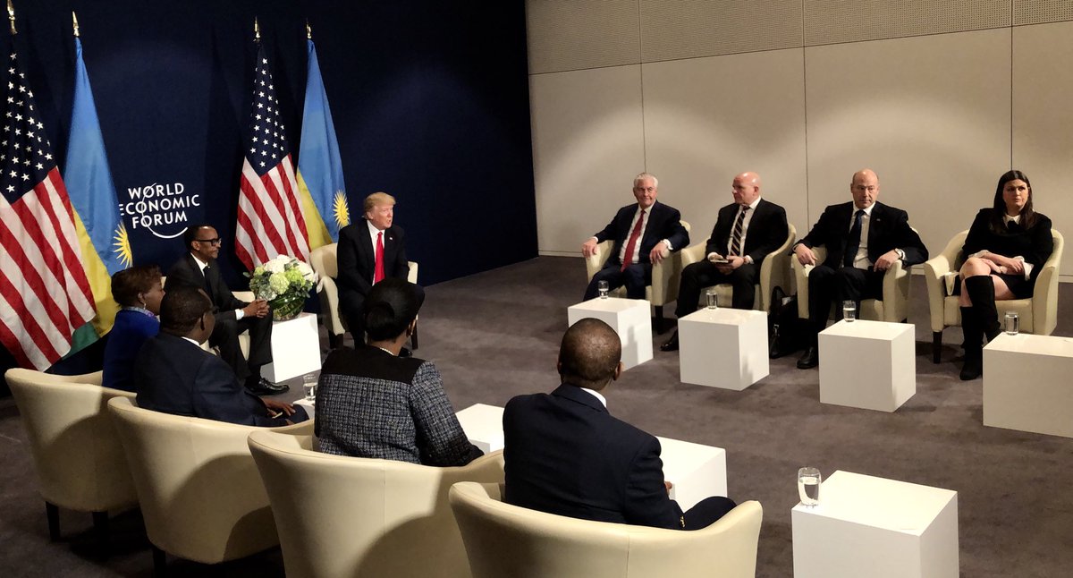 realDonaldTrump's tweet image. It was an honor to meet with Republic of Rwanda President Paul Kagame this morning in Davos, Switzerland. Many great discussions! #WEF18