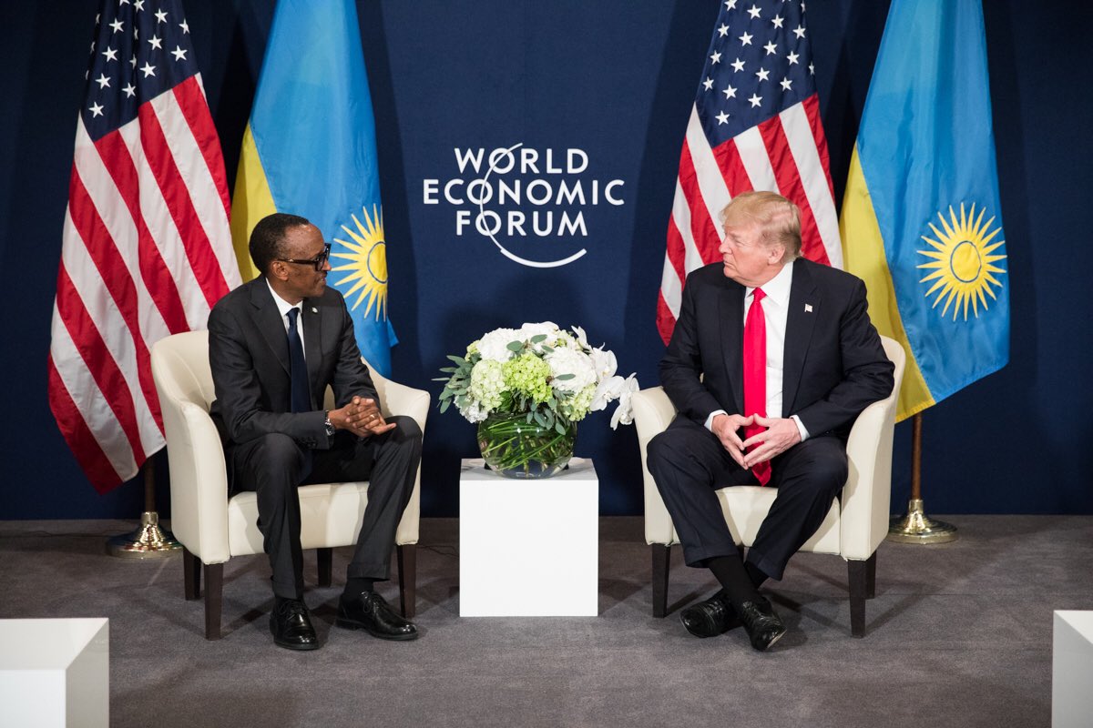 realDonaldTrump's tweet image. It was an honor to meet with Republic of Rwanda President Paul Kagame this morning in Davos, Switzerland. Many great discussions! #WEF18