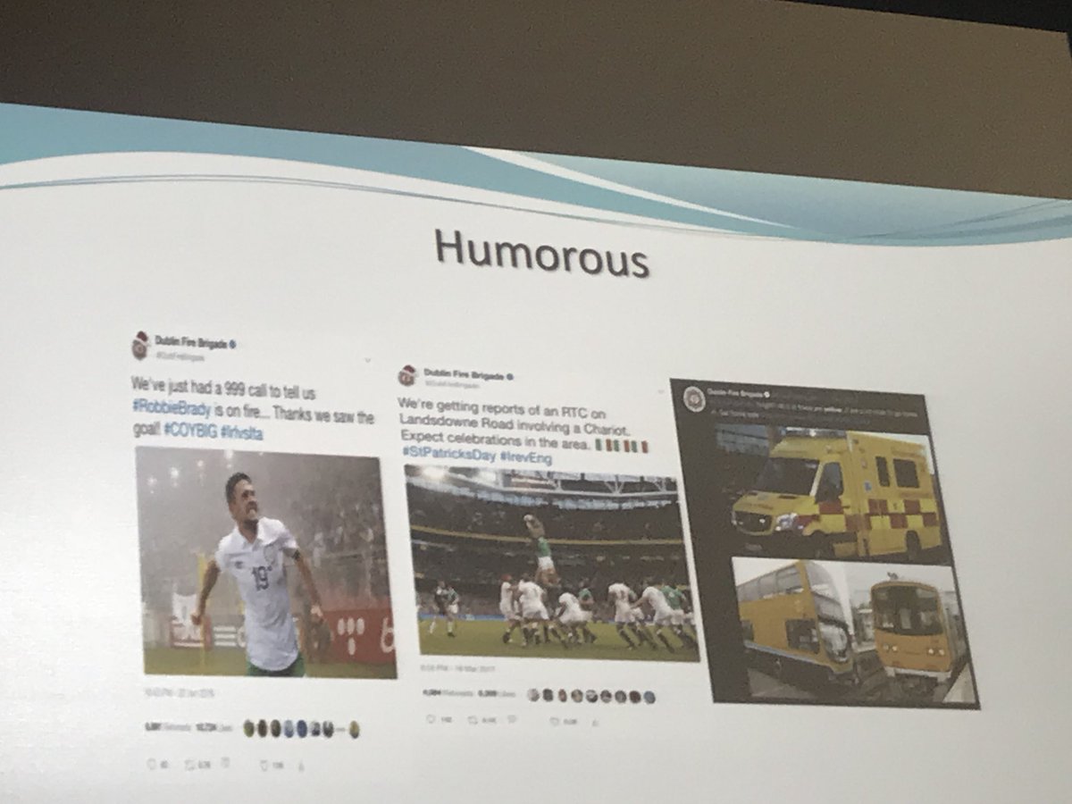 mccaghy1's tweet photo. Great presentation by Patrick @DubFireBrigade. My favourite part of @DubFireBrigade communications! Shows a serious entity can have a fun side #SMDublin https://t.co/cQ5Oynt7Qk