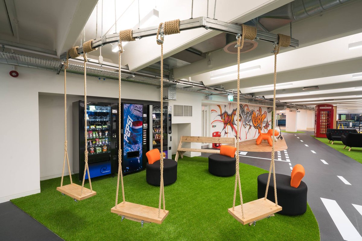 QDesignltd's tweet photo. No matter how old you are, #swings are cool! These look great in our recently completed office project for @rocsearch in @TWB_Reading.
“It don’t mean a thing if it ain’t got that swing” 😀
#weareqd #fridayfeeling #interiordesign #designagency #designconsultants #officeswings https://t.co/NMT94Xy6Zt