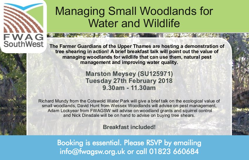 FWAGSouthWest's tweet photo. Upcoming Event: Managing Small Woodlands for Water and Wildlife. Organised by Gloucestershire FWAG, to be held Marston Meysey on Tuesday 27th Feb. Booking is essential so call us via contact details (on invite) - Breakfast is included! #Woodland #PestManagement #SquirrelControl https://t.co/N6r8JfuDNp