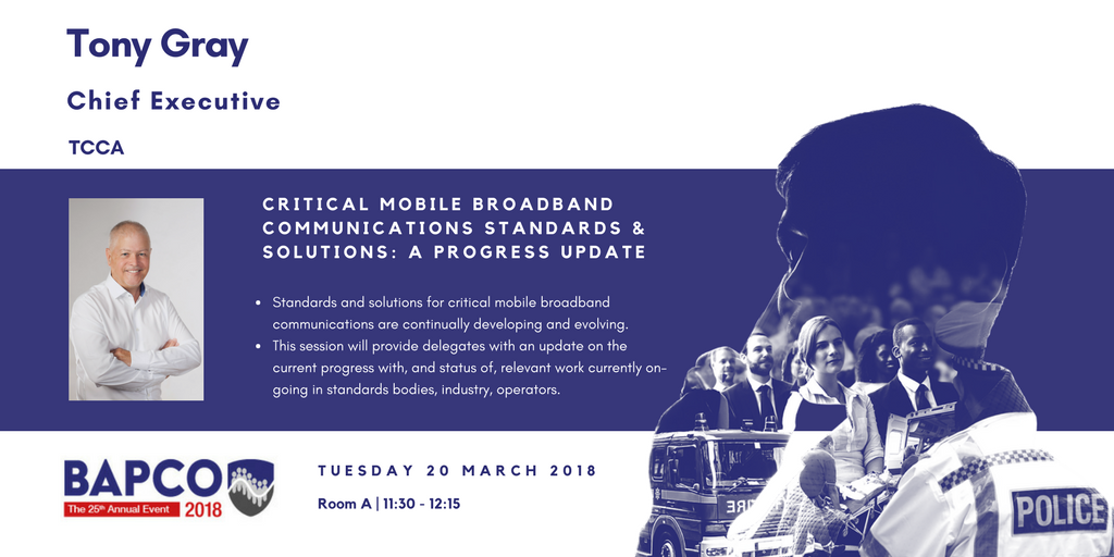 Tony Gray, CEO of  <a href="/TCCAcritcomms/">TCCA</a> will be giving the latest updates on currently on-going work in the Critical Mobile broadband Communications standards &amp; solutions. Register Now!  ow.ly/NYTu30i0VQj