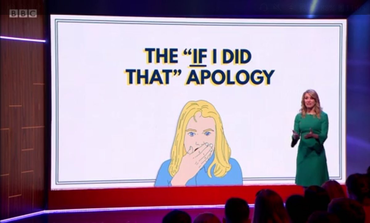 screenshot of tv show Mash Report with Rachel Parris inttoducing the "If I did that" apology
