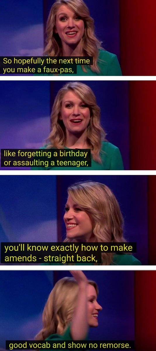 Screenshots of Rachel Parris describing non apology apologies