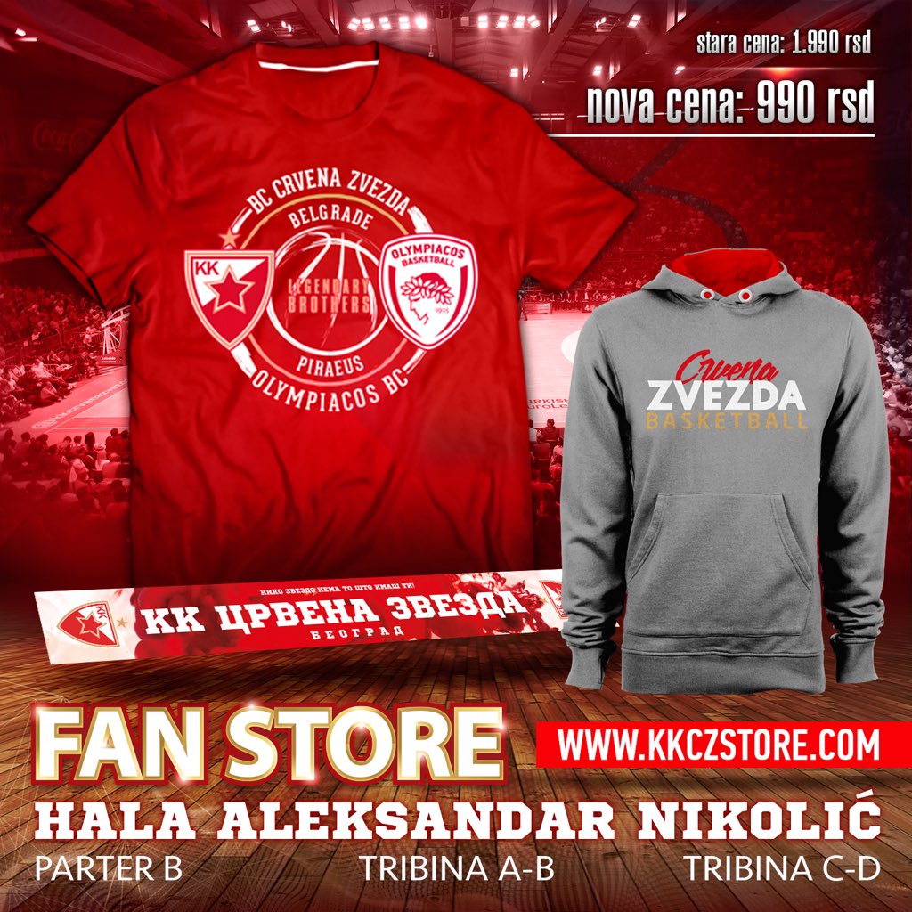 kkcrvenazvezda's tweet photo. #FanStore je pripremio posebnu akciju za večeras, majica #Legendarybrothers za samo 990 rsd. Obnovite vašu crveno-belu kolekciju na štandovima koji će biti postavljeni kod partera B, između tribina A i B, kao i između tribina C i D.
#WeAreTheTeam #Zvezdas #kkcz https://t.co/spgUTFPZkL