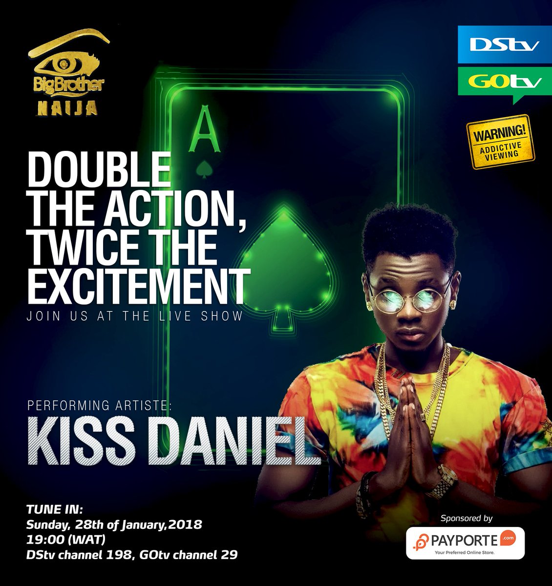 DStvNg's tweet photo. It's the glitz and glamour, it's the biggest stars!
@iamkissdaniel will be performing LIVE at the premiere of #BBNaija3 on Sunday by 7pm.
You don't want to miss it! #BBNaija3 #BigBrotherNaija #ComingSoon #UnwrapDStv #EnjoyDStv #Drama #Intrigue #Romance https://t.co/sAhF5sfr5e