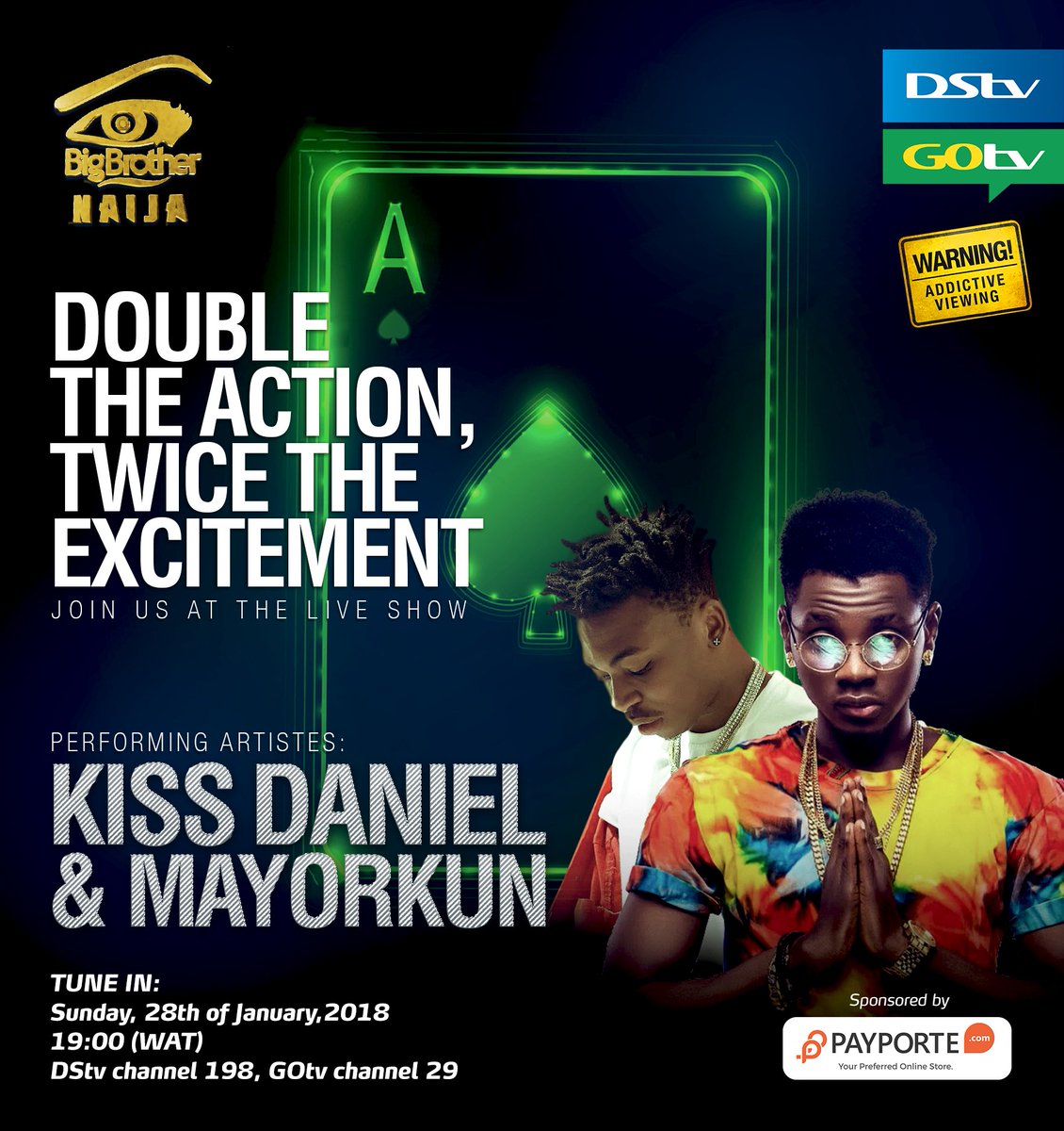 DStvNg's tweet photo. It's the glitz and glamour, it's the biggest stars!
@iamkissdaniel and @IamMayorKun will be performing LIVE at the premiere of #BBNaija3 on Sunday by 7pm.
You don't want to miss it! #BBNaija3 #BigBrotherNaija #ComingSoon #UnwrapDStv #EnjoyDStv #Drama #Intrigue #Romance https://t.co/0fJTiBiWAq