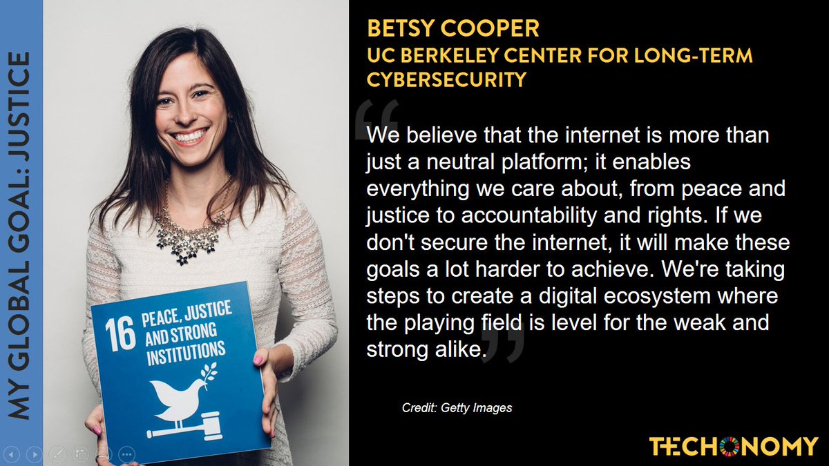 techonomy's tweet image. &quot;The internet enables everything we care about, from peace and justice to accountability and rights&quot; -@BetsyatBerkeley on goal 16 of the #SDGs. See more portraits of thought leaders from #techonomy17 on #UNglobalgoals: ow.ly/jAom30i0co9 @GlobalGoalsUN @CLTCBerkeley