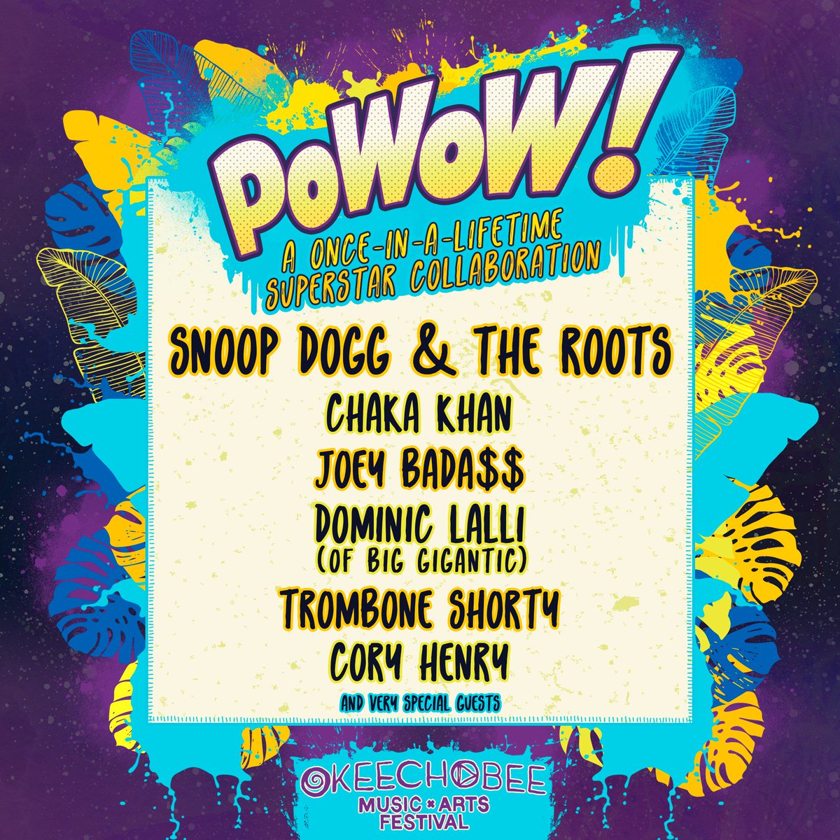 okeechobeefest's tweet photo. The OMF PoWoW! is a once-in-a-lifetime superstar mashup set. This year will feature @SnoopDogg with hip-hop legends @theroots, Queen of Funk @ChakaKhan, A+ rapper @joeyBADASS, @DominicLalli of @BigGigantic on 🎷, @Tromboneshorty &amp; @Cory_Henry! 

This is a DO NOT MISS MOMENT 🌟🌟 https://t.co/Md4IjFItUw