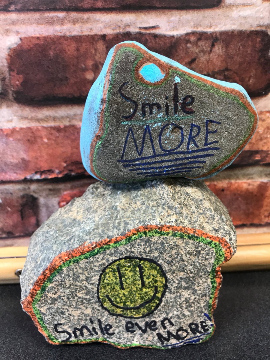 JenGuyorJowett's tweet photo. Today's classroom is a paintbrush and sharpies, spreading sunshine and happiness on small surfaces hidden in entryways and passageways. #StGrocks https://t.co/fVEcQb1ja5