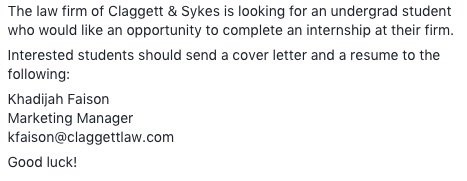 Prelaw Internship Opportunity for interested UNLV Undergraduate student.