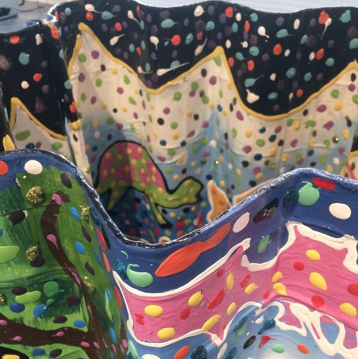 artpace's tweet photo. Charles Harrison represents year 1720 in San Antonio's history, his 3D mixed media painting conveys the earliest years of our native San Antonio river's ecosystem, landscape, and habitat. #CommonCurrents is currently on view through March 6th. #SA300 #Artpace https://t.co/aYWQkzdAkl