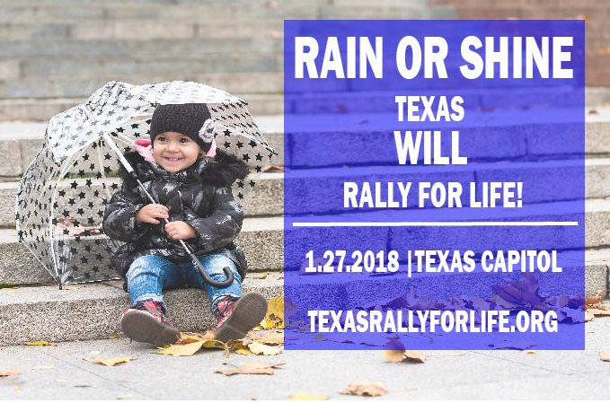 In the same way Texans defend life no matter what the weather forecast may be - the #texasrally4life WILL happen tomorrow at the Texas Capitol!  See you there!  #prolife texasrallyforlife.org