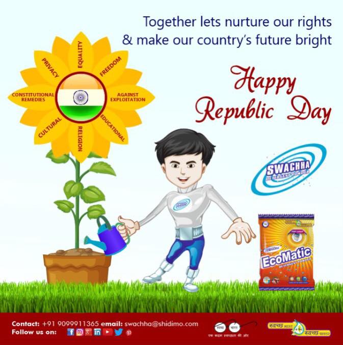 SwachhaDp's tweet photo. Together let’s nurture our rights and make our country’s future bright..!
Happy Republic Day..!

#detergent #swachha #handwash #bucketwash #republicday #surat #26january https://t.co/g1qISEZ1jf