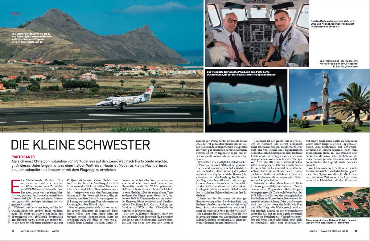 SevenairGroup's tweet photo. .@SevenairGroup em destaque na revista internacional alemã #AeroInternational 🇩🇪 Uma equipa de jornalistas deste magazine visitou a #Madeira e o #PortoSanto onde teve a chance de voar a bordo de uma das nossas aeronaves #Jetstream32 e de conversar com os nossos pilotos. https://t.co/myu7QOcVP7