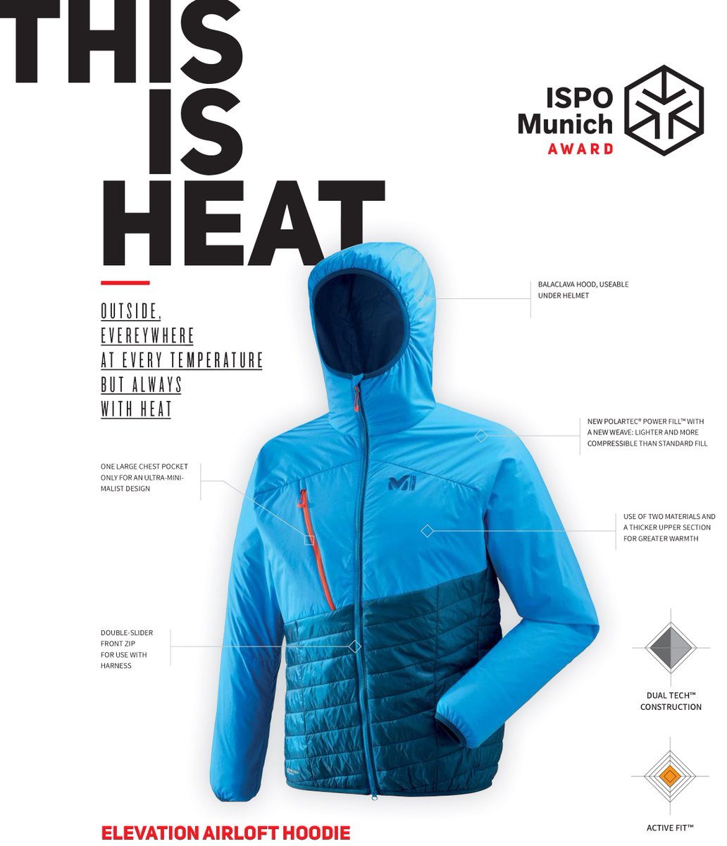 MilletMountain's tweet photo. We're very proud to announce that our ELEVATION AIRLOFT HOODIE just received an @ispo award 🏆

#ISPO2018 https://t.co/a8YQPGYaVP
