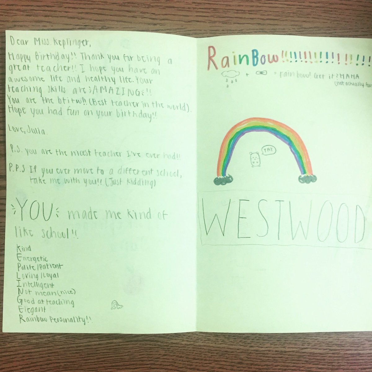 misskeplinger's tweet photo. Best birthday card ever! #westwood475 #WhyITeach https://t.co/n9Ymnfu0z6