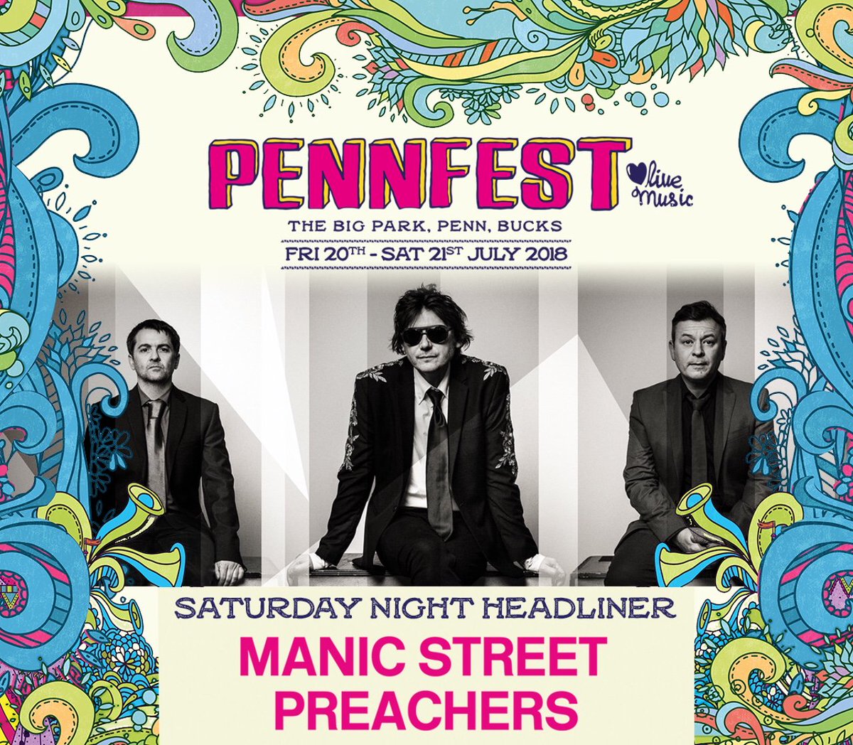 Manics's tweet photo. Manic Street Preachers headline Buckinghamshire's @PennFestival, Saturday 21st July. Tickets are available now: https://t.co/QqAmIG9IOU https://t.co/mhzvUojIj1
