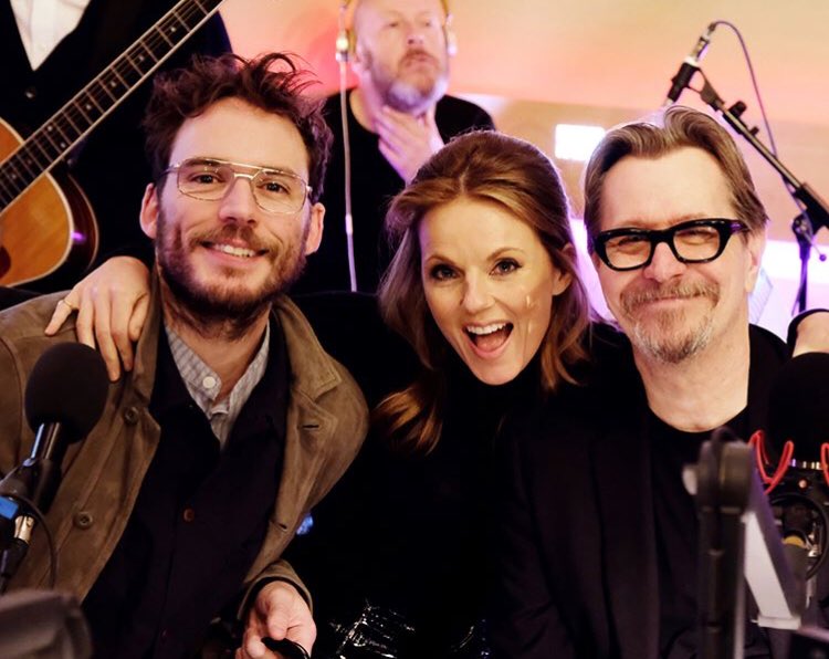 SamClaflinFans's tweet photo. Great pic of @samclaflin with Geri Horner &amp; Gary Oldman on today’s Chris Evans @BBCRadio2 show 😊 (via https://t.co/ZbrAkYYVrX) https://t.co/Oynmt6LNGX