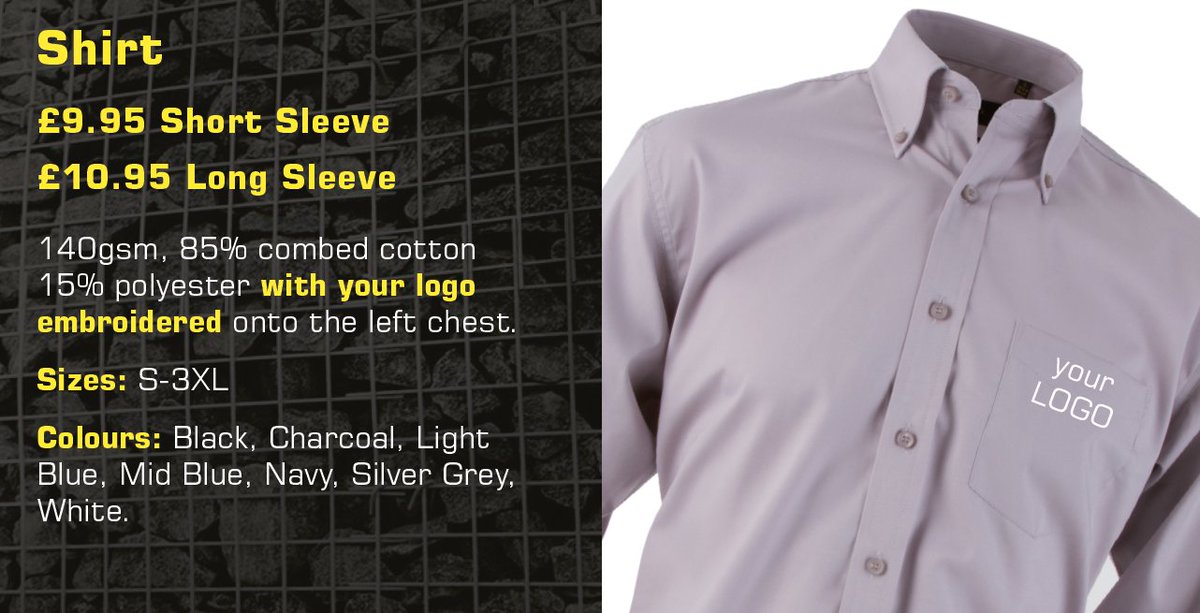 whitecube100's tweet photo. Shirts, short and long sleeve embroidered or printed with your logo. 
#logo #workwear #embroidery #quality #transfer #heattransfer #shirts #officewear #smart https://t.co/lnkE8jax7T