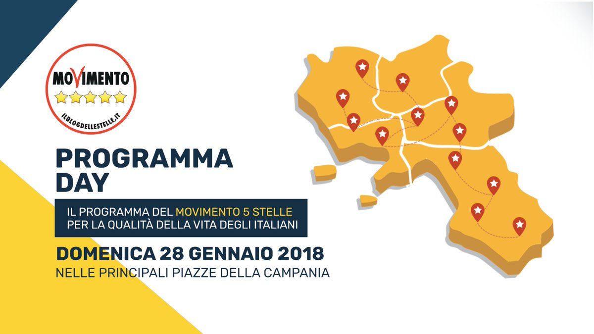 M5SCampania's tweet photo. #FuturoInProgramma - #ProgrammaDay
Domenica 28 gennaio 2018 abbiamo organizzato un #ProgrammaDay in tantissime piazze, strade e mercati della Campania. Con noi ci saranno candidati, portavoce e attivisti. Non mancare!
Scopri la tappa più vicina a te >>> https://t.co/m1JygHsfFe https://t.co/1BwTp0VJrR