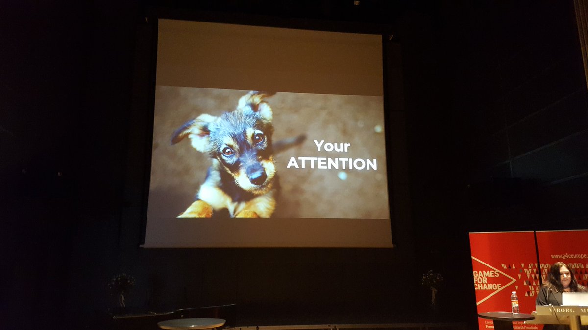 What do FB, Apple, Google, DR, #gamedev, Donald Trump, activists and your dog all want?

Answer: Your attention!

@AmyKalson from <a href="/sybogames/">SYBO</a> speaks about "crafting the future of tech w. deep thought and care" at the #g4ce event in Viborg.

#dkgame #impactjam